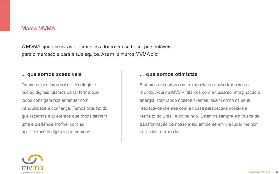 Temos orgulho do que fazemos e queremos que todos tenham uma experiência incrível com as apresentações digitais que criamos.