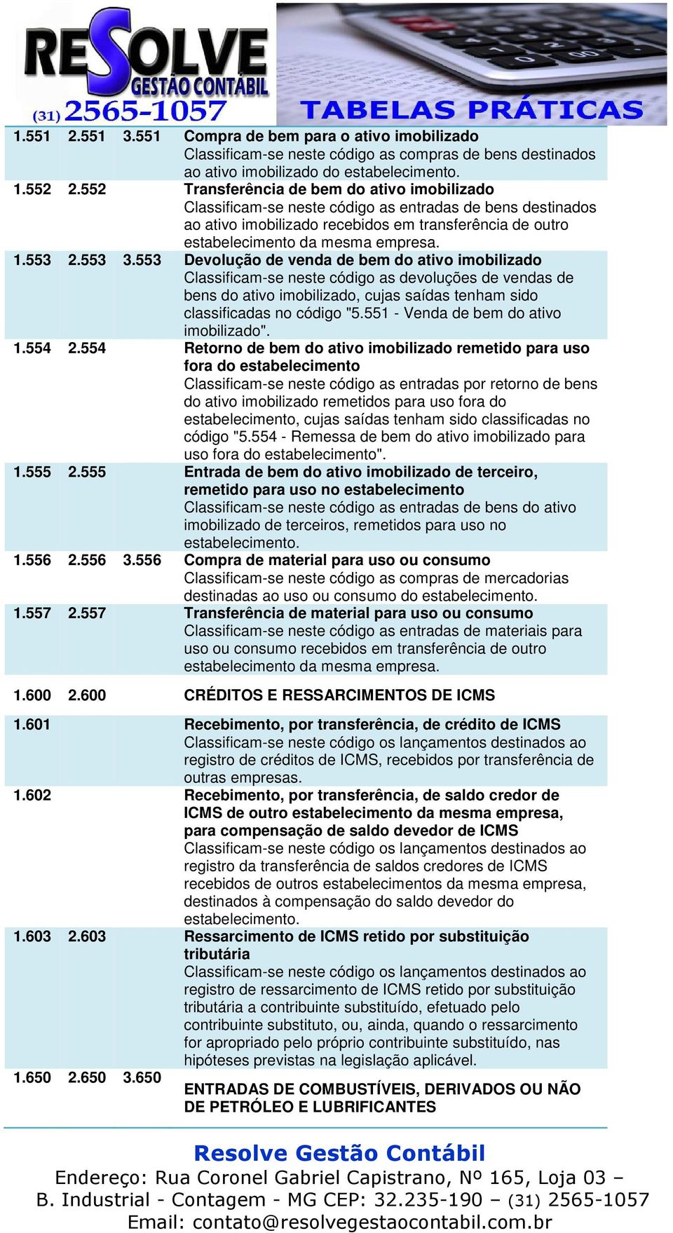 553 2.553 3.553 Devolução de venda de bem do ativo imobilizado Classificam-se neste código as devoluções de vendas de bens do ativo imobilizado, cujas saídas tenham sido classificadas no código "5.