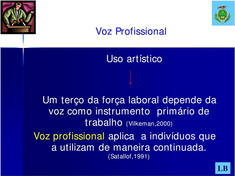 trabalho (Vilkeman,2000) Voz profissional aplica a