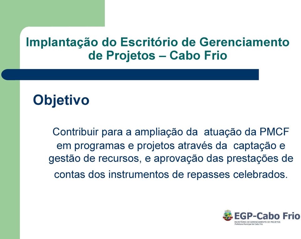 programas e projetos através da captação e gestão de recursos, e