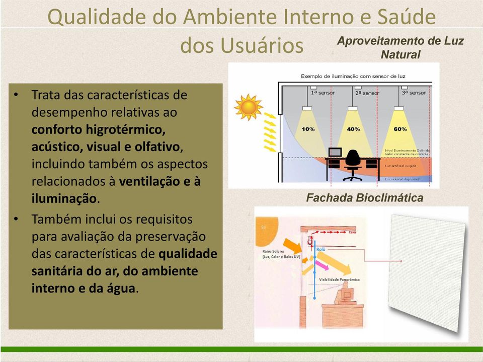 incluindo também os aspectos relacionados à ventilação e à iluminação.