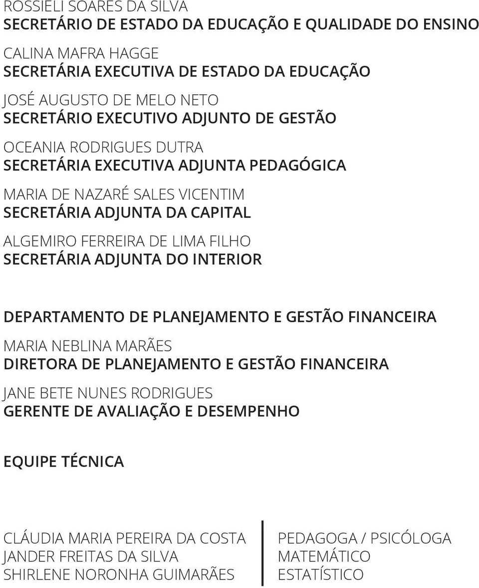 FERREIRA DE LIMA FILHO SECRETÁRIA ADJUNTA DO INTERIOR DEPARTAMENTO DE PLANEJAMENTO E GESTÃO FINANCEIRA MARIA NEBLINA MARÃES DIRETORA DE PLANEJAMENTO E GESTÃO FINANCEIRA JANE