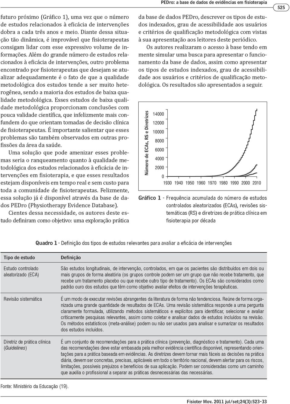 Além do grande número de estudos relacionados à eficácia de intervenções, outro problema encontrado por fisioterapeutas que desejam se atualizar adequadamente é o fato de que a qualidade metodológica