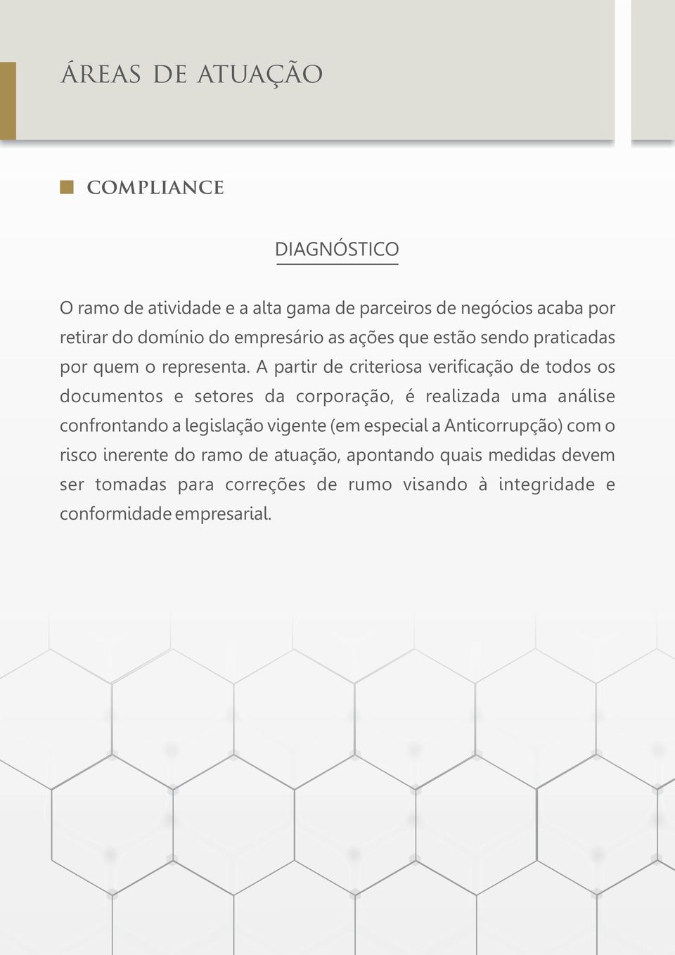 A partir de criteriosa verificação de todos os documentos e setores da corporação, é realizada uma análise confrontando a