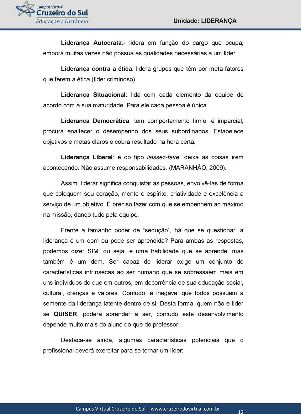 Liderança Democrática: tem comportamento firme; é imparcial; procura enaltecer o desempenho dos seus subordinados. Estabelece objetivos e metas claros e cobra resultado na hora certa.