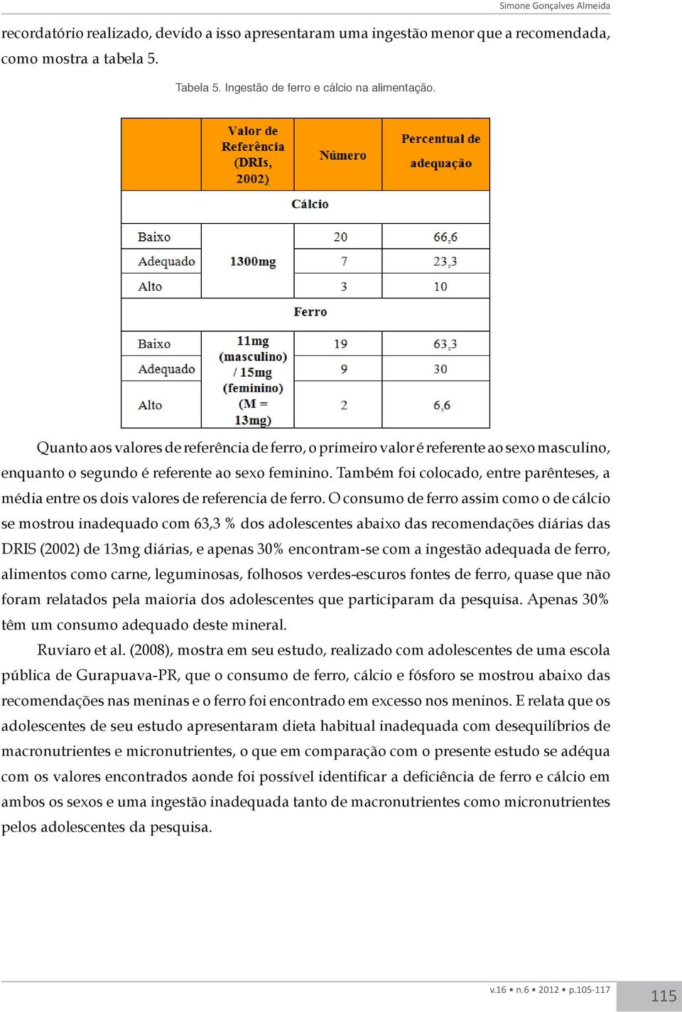 Também foi colocado, entre parênteses, a média entre os dois valores de referencia de ferro.