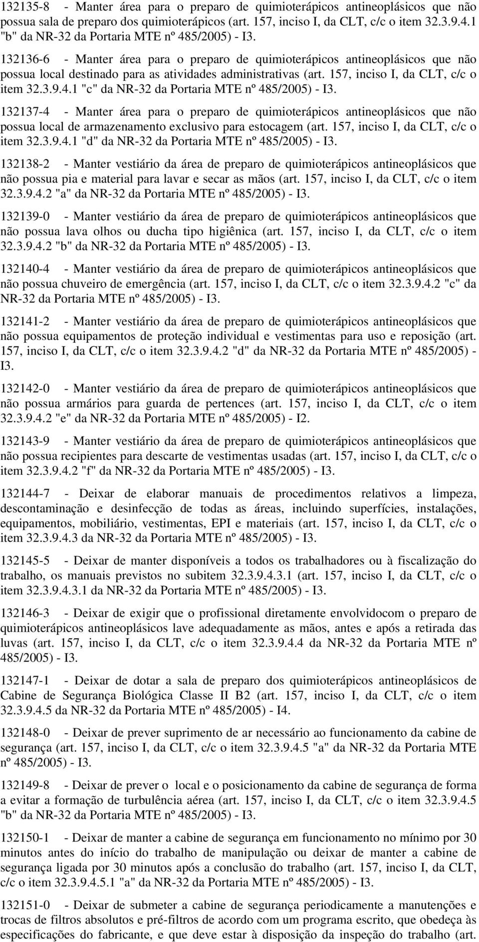 157, inciso I, da CLT, c/c o item 32.3.9.4.1 "c" da NR-32 da Portaria MTE nº 485/2005) - I3.