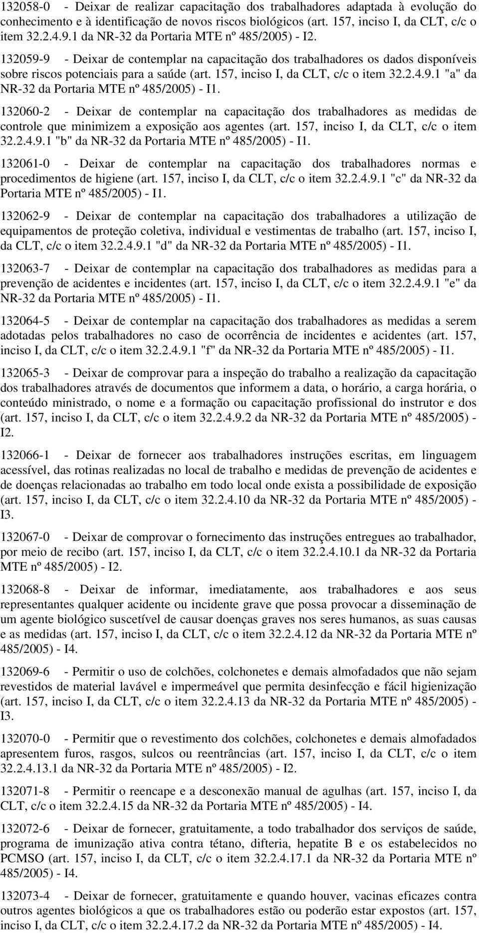 157, inciso I, da CLT, c/c o item 32.2.4.9.1 "a" da NR-32 da Portaria MTE nº 485/2005) - I1.