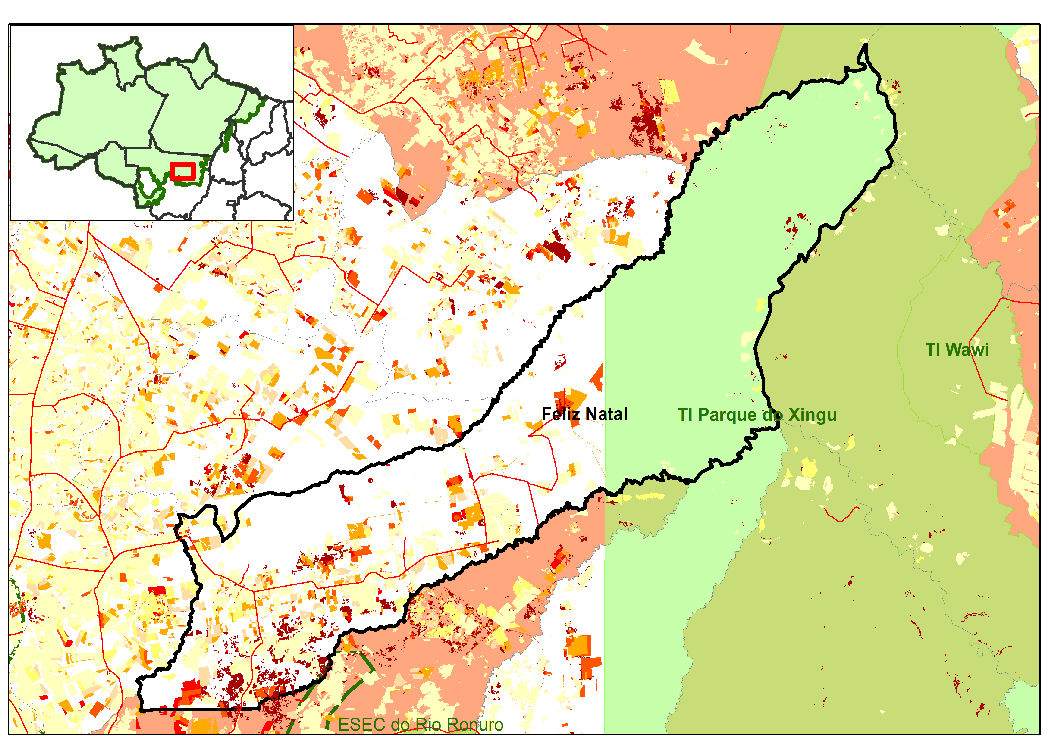 FELIZ NATAL MT População 2008: 10.769 habitantes Área Oficial: 11.448 km2 Área de Floresta Original: 10.917 km2 Área de Floresta Atual: 8.