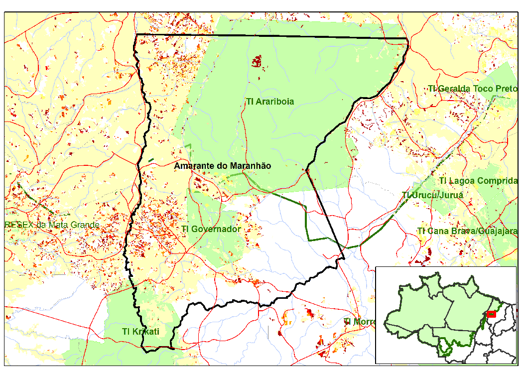 AMARANTE DO MARANHÃO MA População 2008: 36.850 habitantes Área Oficial: 7.669 km2 Área de Floresta Original: 5.591 km2 Área de Floresta Atual: 3.