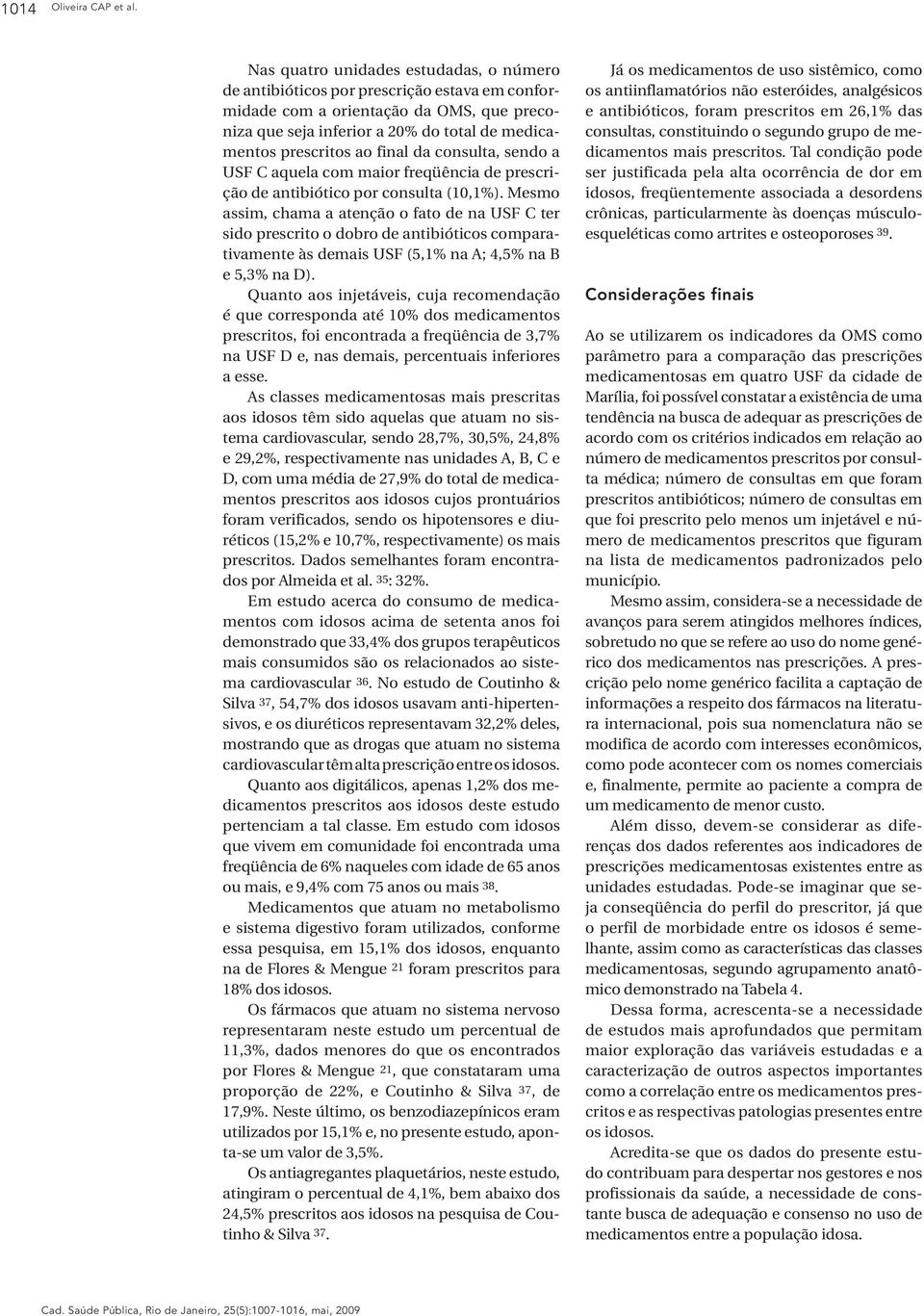 final da consulta, sendo a USF C aquela com maior freqüência de prescrição de antibiótico por consulta (10,1%).