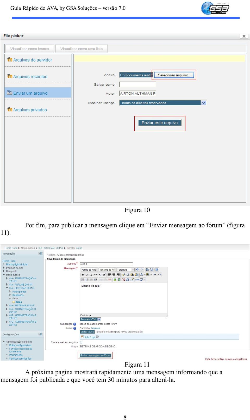 mensagem ao fórum (figura Figura 11 A próxima pagina