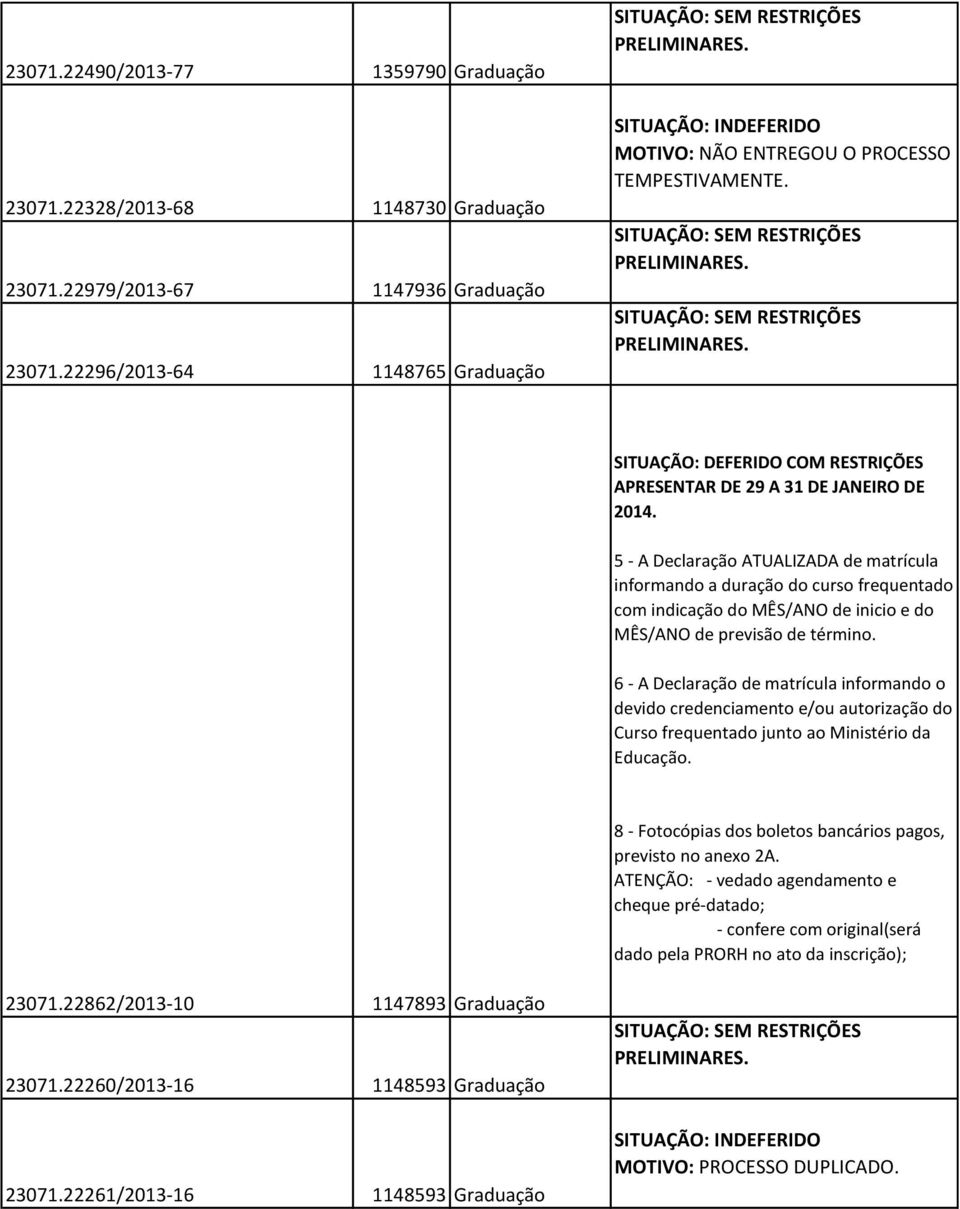 matrícula informando a duração do curso frequentado com indicação do MÊS/ANO de inicio e do MÊS/ANO de informando o devido credenciamento e/ou autorização do Curso frequentado junto ao