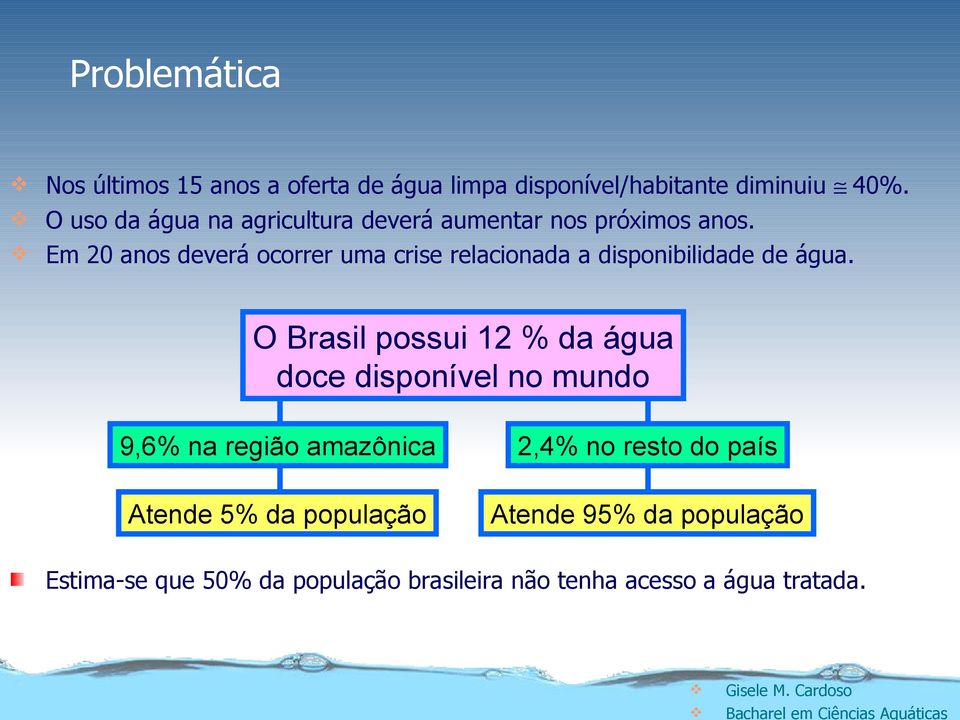 Em 20 anos deverá ocorrer uma crise relacionada a disponibilidade de água.