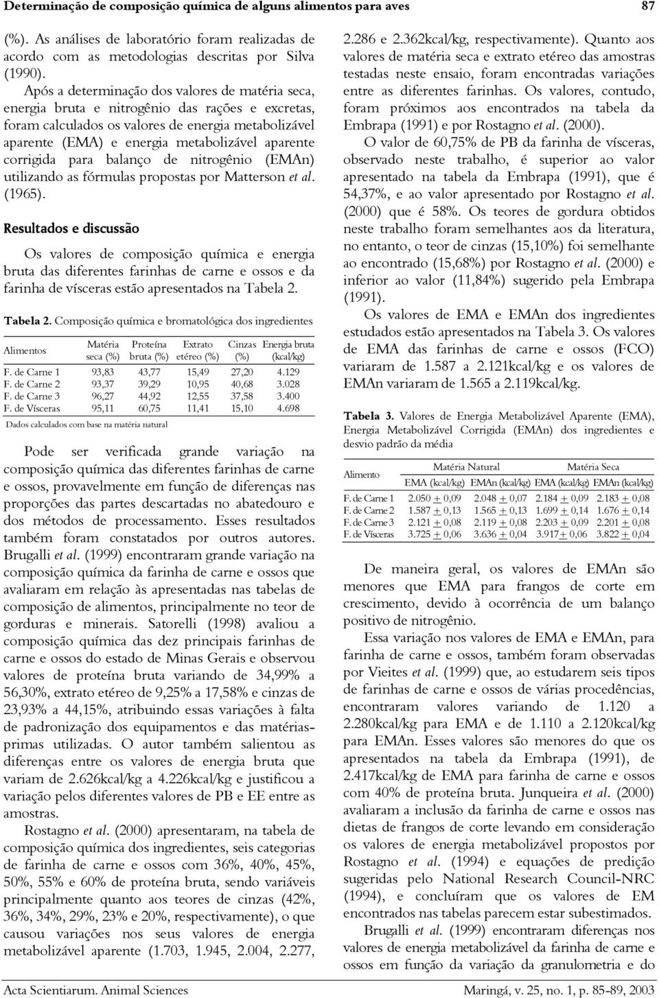 corrigida para balanço de nitrogênio (EMAn) utilizando as fórmulas propostas por Matterson et al. (1965).