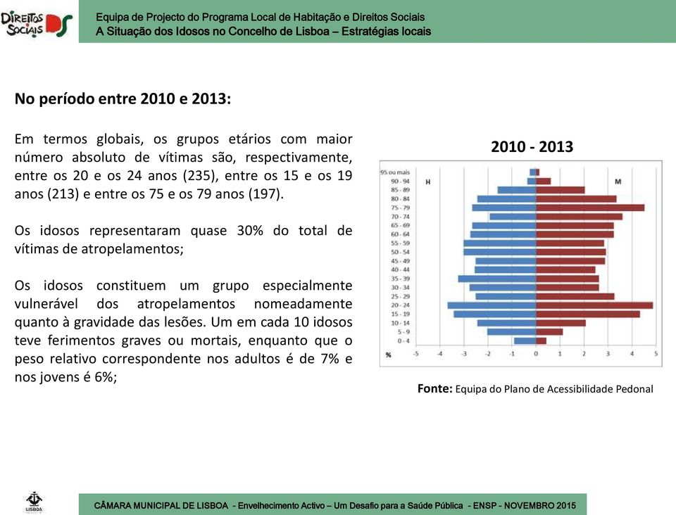 2010-2013 Os idosos representaram quase 30% do total de vítimas de atropelamentos; Os idosos constituem um grupo especialmente vulnerável dos
