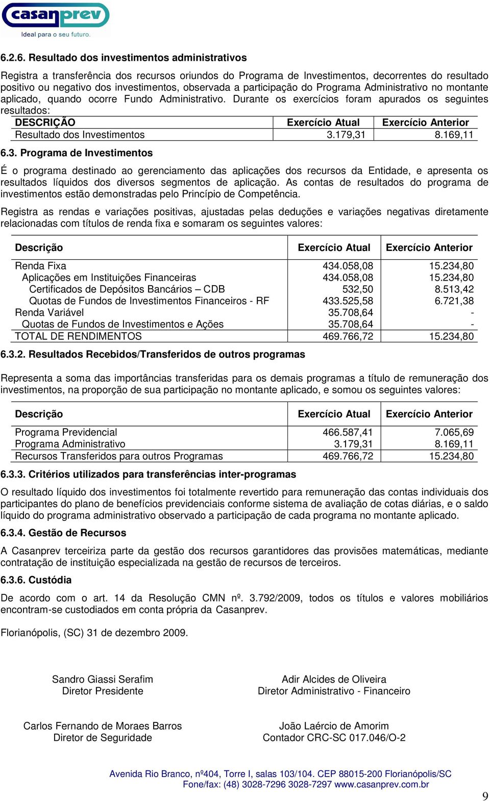 Durante os exercícios foram apurados os seguintes resultados: DESCRIÇÃO Resultado dos Investimentos 3.