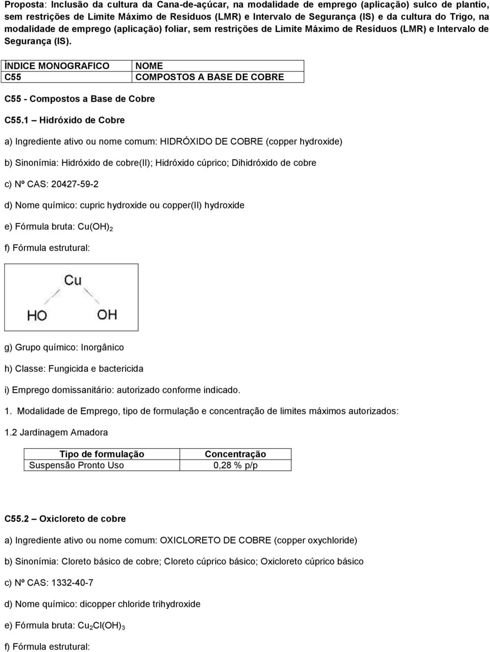 ÍNDICE MONOGRAFICO C55 NOME COMPOSTOS A BASE DE COBRE C55 - Compostos a Base de Cobre C55.