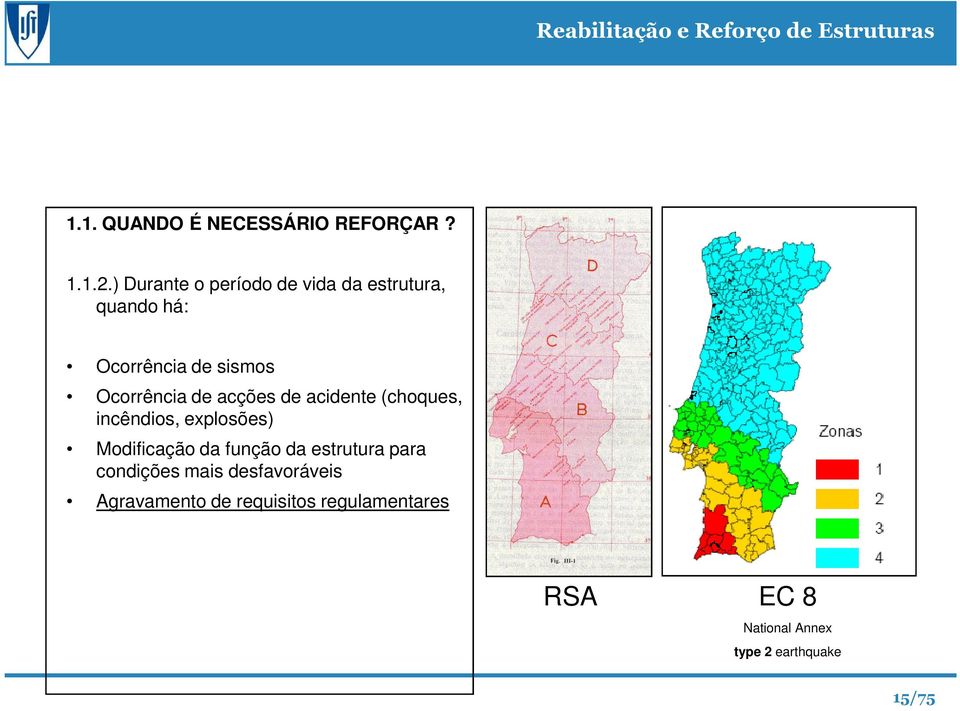 de acções de acidente (choques, incêndios, explosões) Modificação da função da