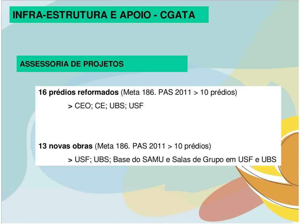 PAS 2011 > 10 prédios) > CEO; CE; UBS; USF 13 novas obras