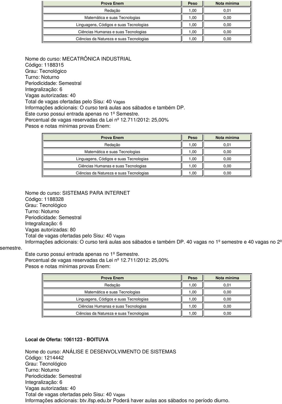 Nome do curso: SISTEMAS PARA INTERNET Código: 1188328 Informações adicionais: O curso terá aulas aos sábados e também DP.