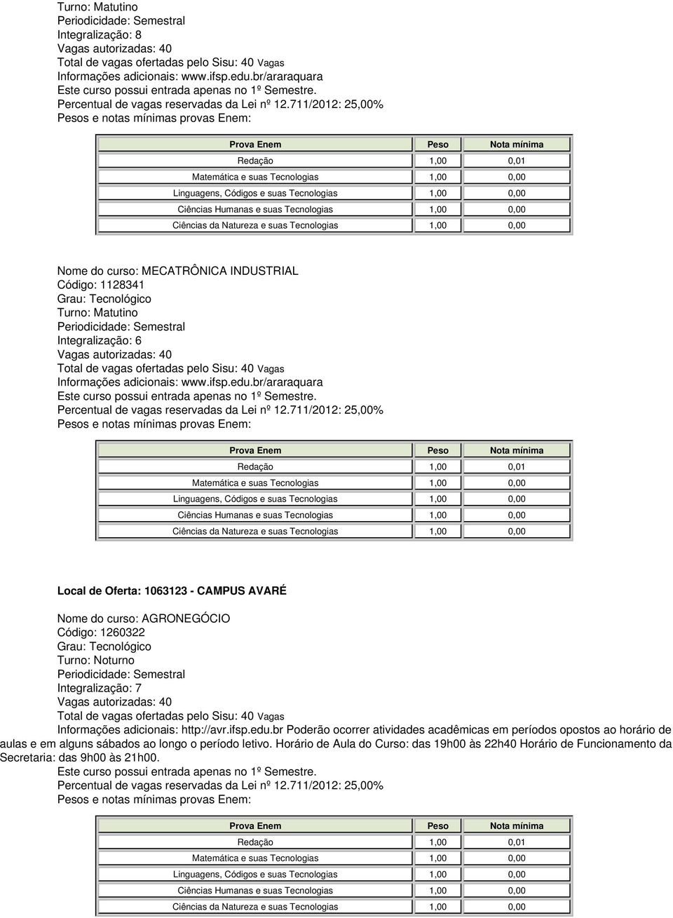 br/araraquara Local de Oferta: 1063123 - CAMPUS AVARÉ Nome do curso: AGRONEGÓCIO Código: 1260322 Integralização: 7 Informações