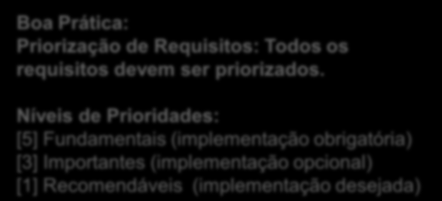 Priorização de : Priorização de : Os requisitos identificados durante a Elicitação devem ser priorizados. A priorização serve para definir claramente em qual ordem os requisitos serão implementados.