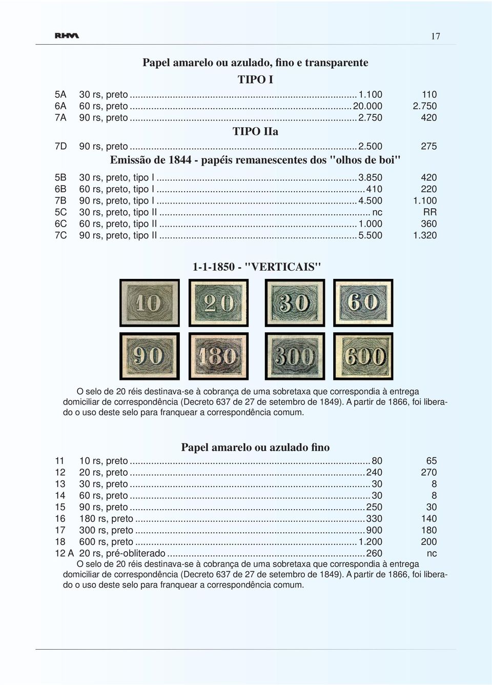 100 5C 30 rs, preto, tipo II... nc RR 6C 60 rs, preto, tipo II...1.000 360 7C 90 rs, preto, tipo II...5.500 1.