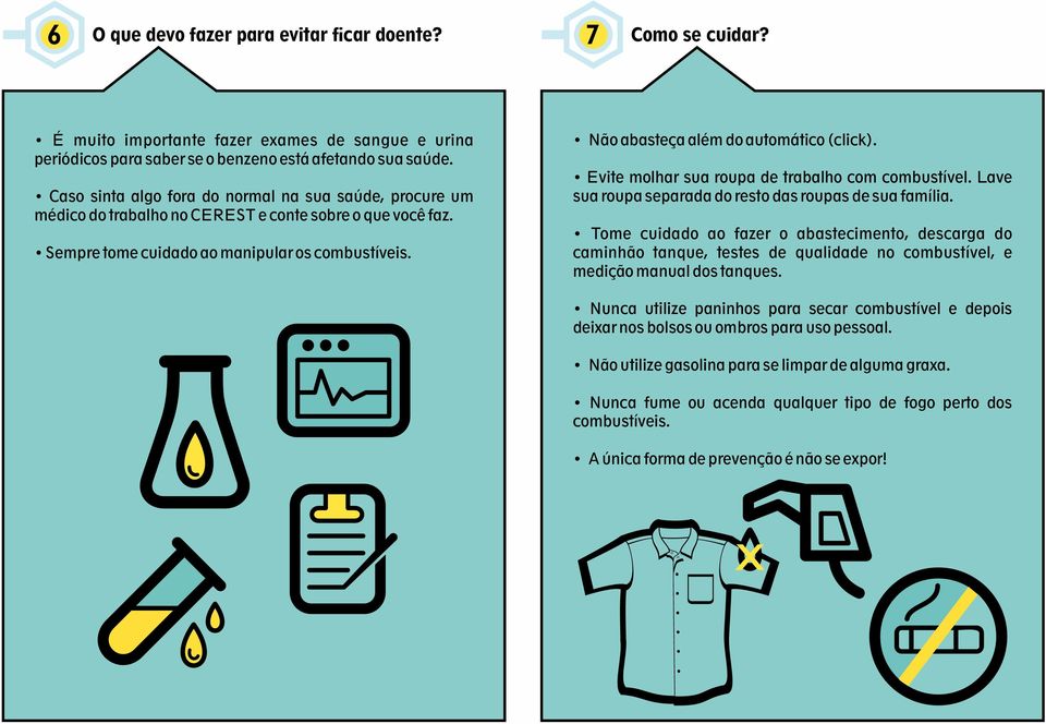 Não abasteça além do automático (click). Evite molhar sua roupa de trabalho com combustível. Lave sua roupa separada do resto das roupas de sua família.