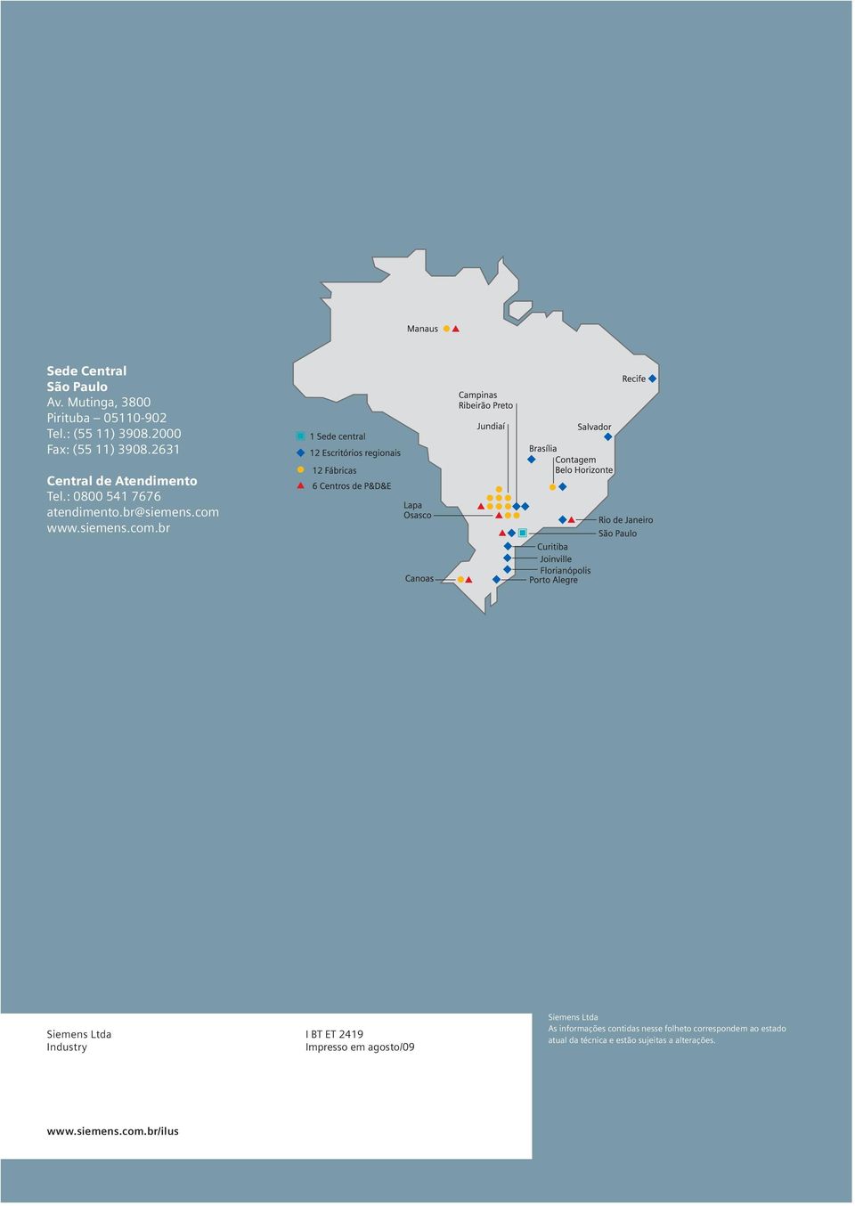 com www.siemens.com.br Siemens Ltda Industry I BT ET 2419 Impresso em agosto/09 Siemens Ltda As