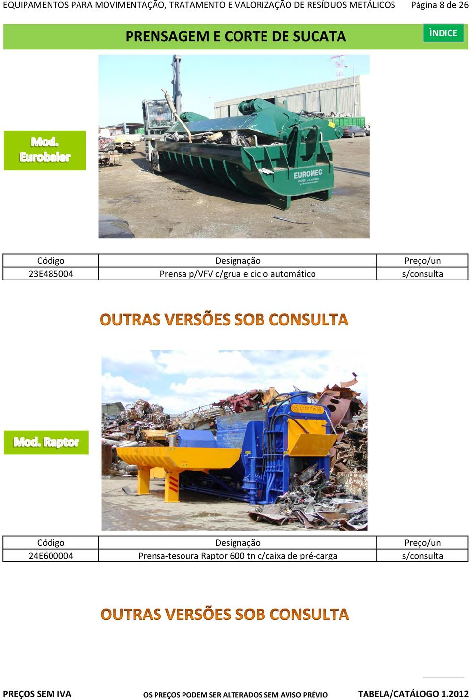 23E485004 Prensa p/vfv c/grua e ciclo automático s/consulta