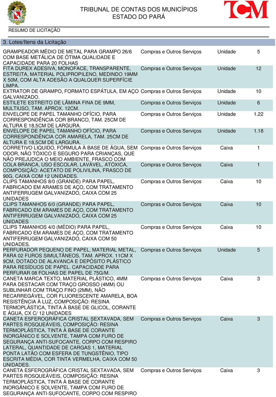 Compras e Outros Serviços Unidade 12 EXTRATOR DE GRAMPO, FORMATO ESPÁTULA, EM AÇO Compras e Outros Serviços Unidade 10 GALVANIZADO.