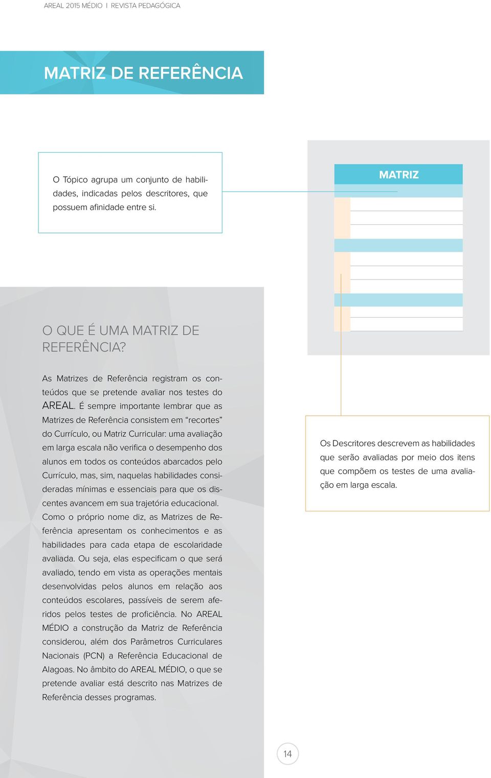 É sempre importante lembrar que as Matrizes de Referência consistem em recortes do Currículo, ou Matriz Curricular: uma avaliação em larga escala não verifica o desempenho dos alunos em todos os