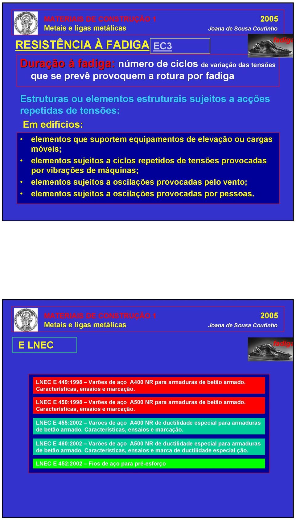 provocadas pelo vento; elementos sujeitos a oscilações provocadas por pessoas. E LNEC LNEC E 449:1998 Varões de aço A400 NR para armaduras de betão armado. Características, ensaios e marcação.