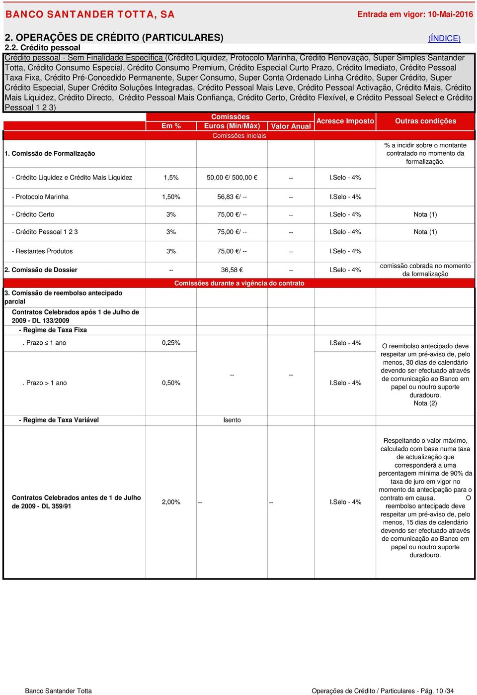 Totta, Crédito Consumo Especial, Crédito Consumo Premium, Crédito Especial Curto Prazo, Crédito Imediato, Crédito Pessoal Taxa Fixa, Crédito Pré-Concedido Permanente, Super Consumo, Super Conta