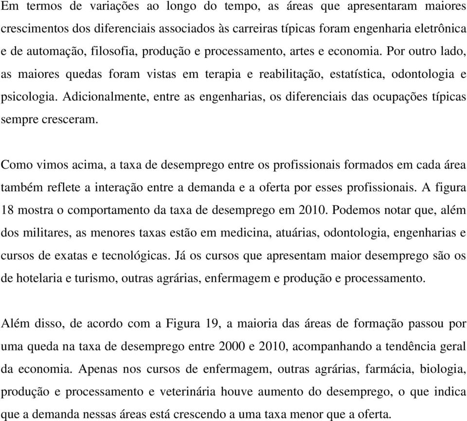 Adicionalmente, entre as engenharias, os diferenciais das ocupações típicas sempre cresceram.