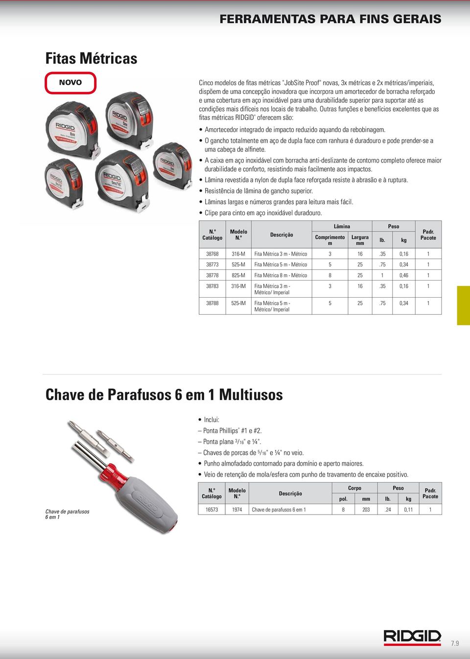 Outras funções e benefícios excelentes que as fitas métricas RIDGID oferecem são: Amortecedor integrado de impacto reduzido aquando da rebobinagem.