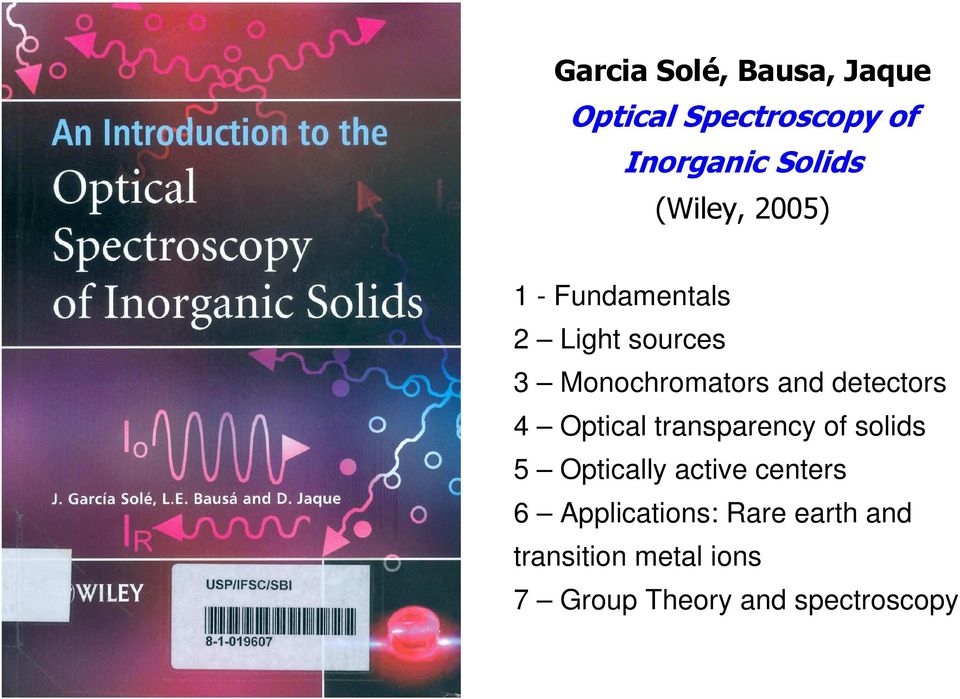 detectors 4 Optical transparency of solids 5 Optically active centers 6
