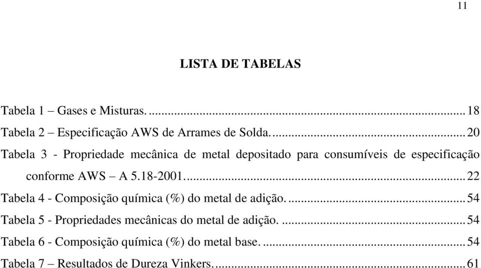 18-2001.... 22 Tabela 4 - Composição química (%) do metal de adição.