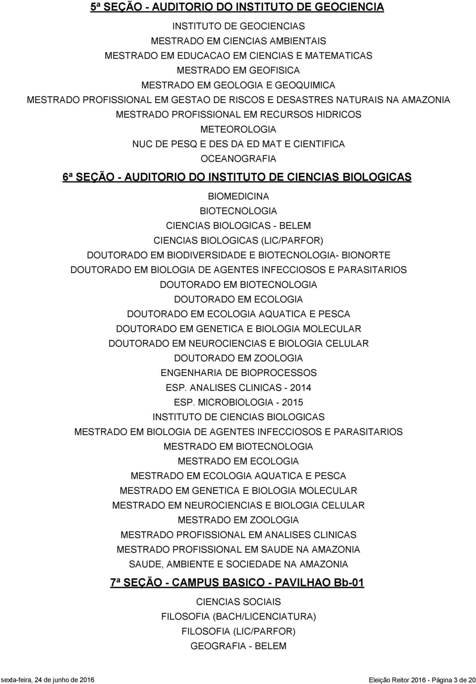 SEÇÃO - AUDITORIO DO INSTITUTO DE CIENCIAS BIOLOGICAS BIOMEDICINA BIOTECNOLOGIA CIENCIAS BIOLOGICAS - BELEM CIENCIAS BIOLOGICAS (LIC/PARFOR) DOUTORADO EM BIODIVERSIDADE E BIOTECNOLOGIA- BIONORTE