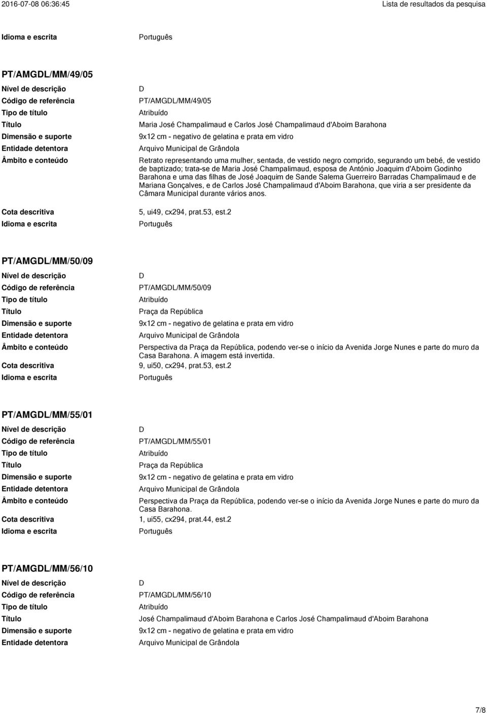 Champalimaud e de Mariana Gonçalves, e de Carlos José Champalimaud d'aboim Barahona, que viria a ser presidente da Câmara Municipal durante vários anos. 5, ui49, cx294, prat.53, est.