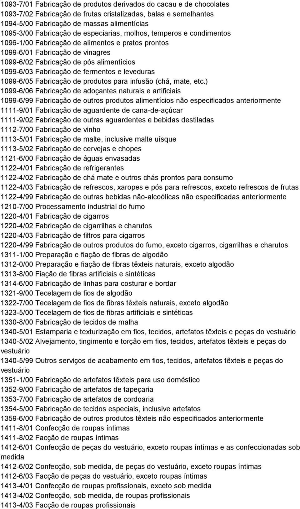 fermentos e leveduras 1099-6/05 Fabricação de produtos para infusão (chá, mate, etc.