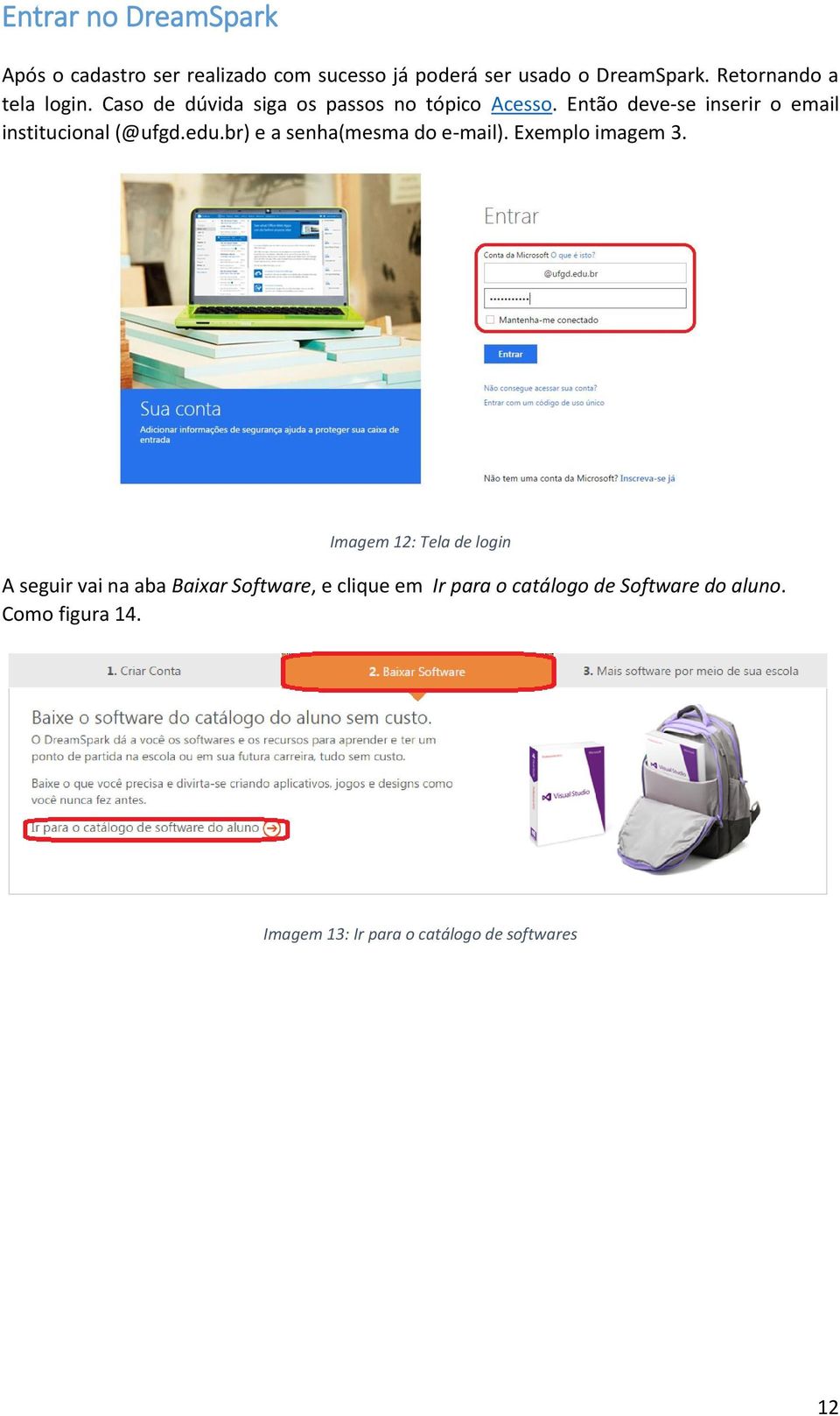 Então deve-se inserir o email institucional (@ufgd.edu.br) e a senha(mesma do e-mail). Exemplo imagem 3.