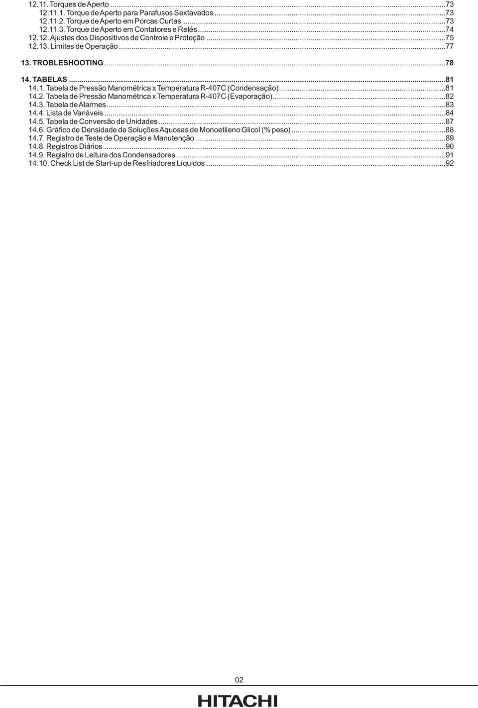 ..82 14.3. Tabela dealarmes...83 14.4. Lista de Variáveis...84 14.5. Tabela de Conversão de Unidades...87 14.6. Gráfico de Densidade de SoluçõesAquosas de Monoetileno Glicol (% peso)...88 14.7. Registro de Teste de Operação e Manutenção.