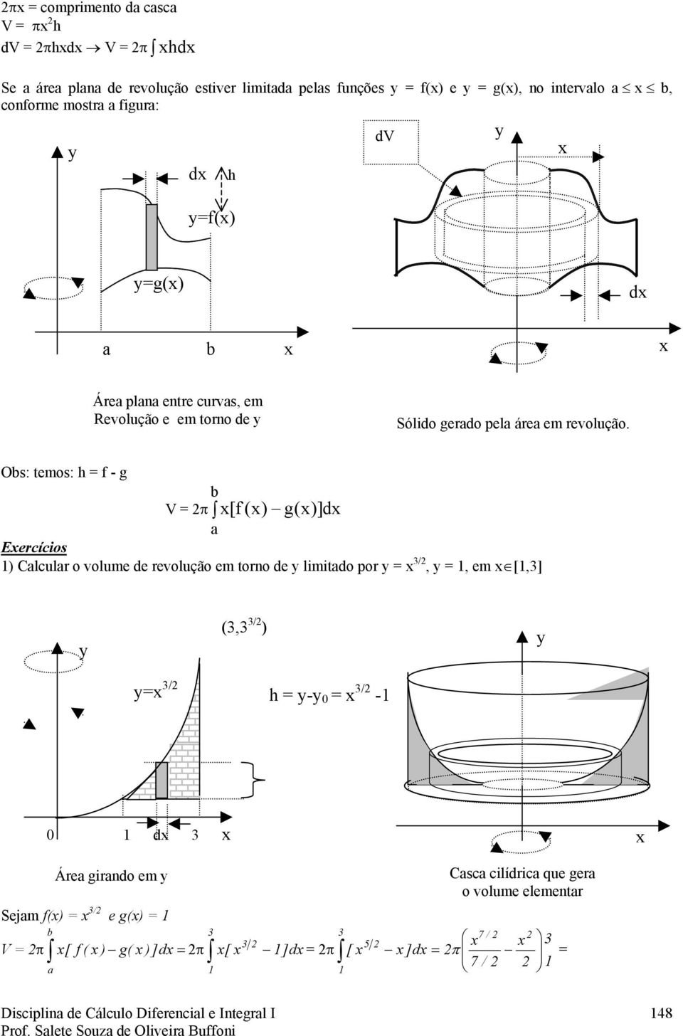 Os: temos: h f - g V [f () g()] d Eecícos ) Clcul o volume de evolução em tono de lmtdo po /,, em [,] (, / ) / h - / - d Áe