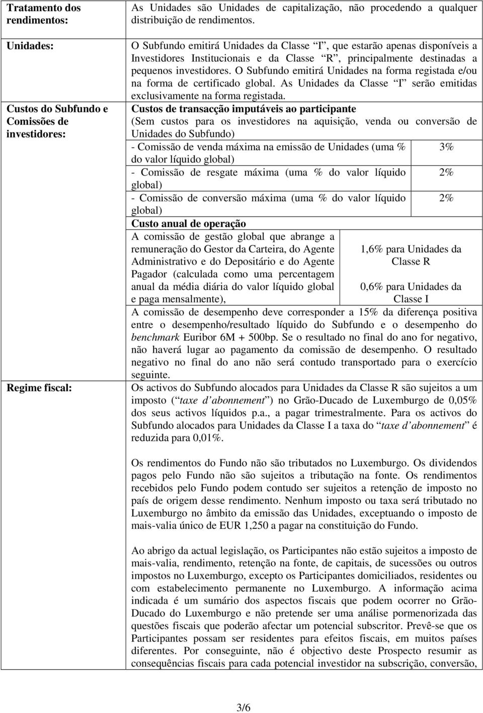 O Subfundo emitirá Unidades na forma registada e/ou na forma de certificado global. As Unidades da Classe I serão emitidas exclusivamente na forma registada.