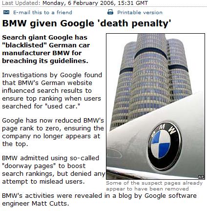Hiden text / links BMW foi banida do Google por 1