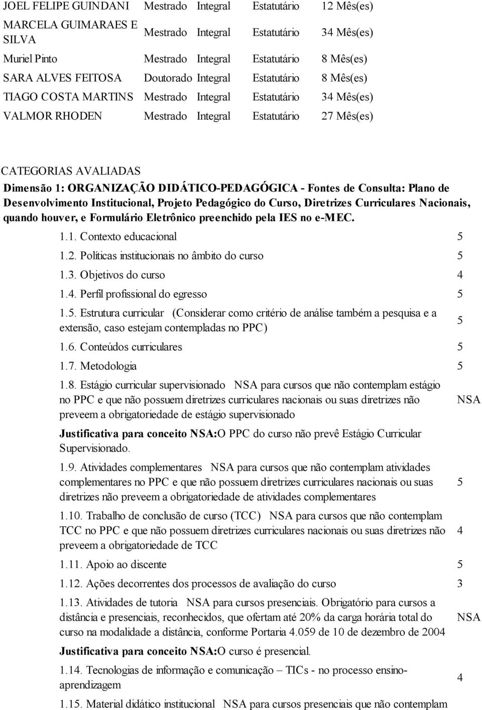 ORGANIZAÇÃO DIDÁTICO-PEDAGÓGICA - Fontes de Consulta: Plano de Desenvolvimento Institucional, Projeto Pedagógico do Curso, Diretrizes Curriculares Nacionais, quando houver, e Formulário Eletrônico