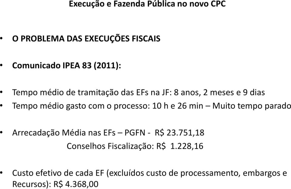 tempo parado Arrecadação Média nas EFs PGFN - R$ 23.751,18 Conselhos Fiscalização: R$ 1.