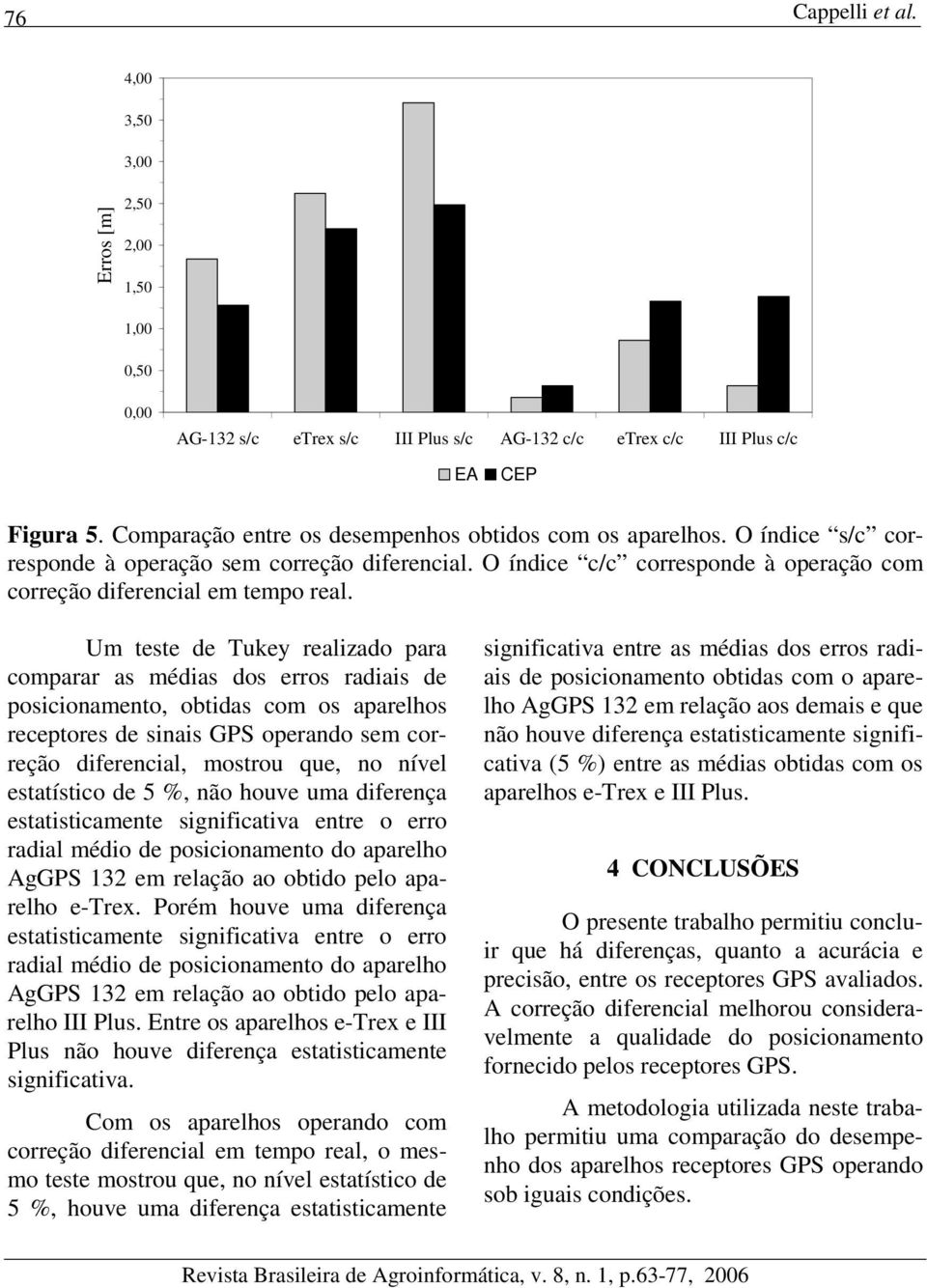 Um teste de Tukey realizado para omparar as médias dos erros radiais de posiionamento, obtidas om os aparelhos reeptores de sinais GPS operando sem orreção diferenial, mostrou que, no nível